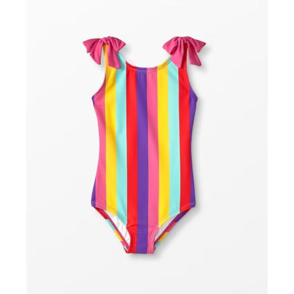 Hanna Andersson Stripe One Piece Swimsuit Bow Shoulder Details Multicolor Size 5 - Picture 1 of 7